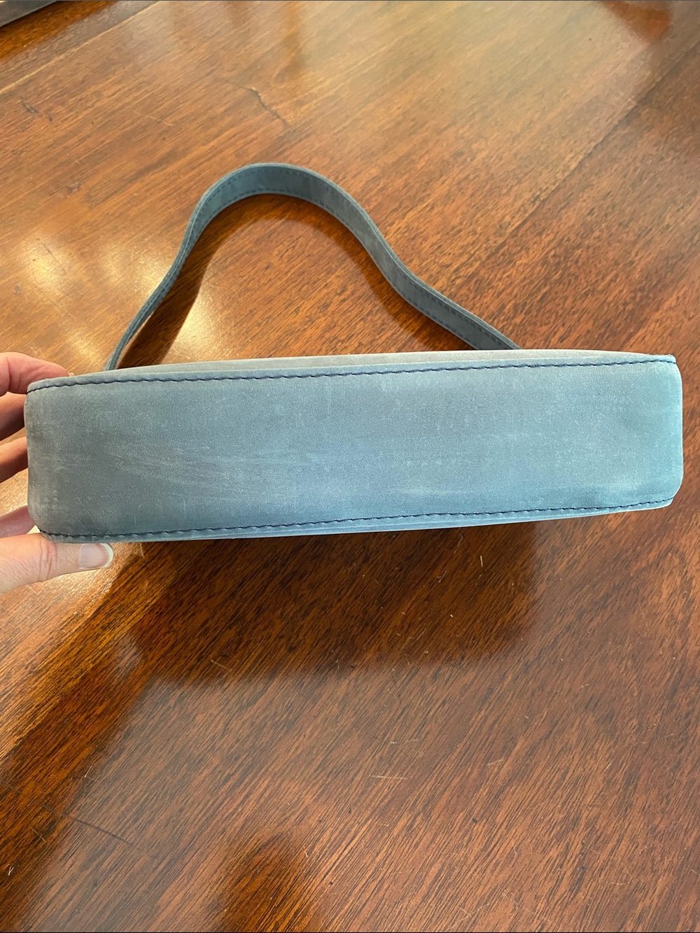 Portland Leather Goods Discontinued Blue Gray Storm Suede Shoulder Bag Purse - Picture 10 of 14